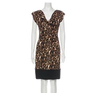 DIANE VON FURSTENBERG 100% Silk Dress, Cheetah Print, Cowl Neck, Size 6
